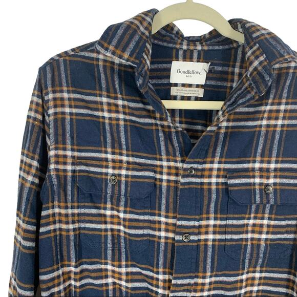 Goodfellow & Co Blue Plaid Button Down Standard Fit Long Sleeve Size Men's Small - Picture 2 of 6